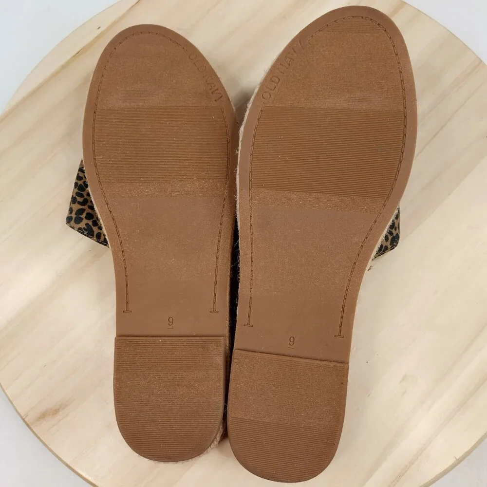 Old Navy Faux Suede Espadrille Tan & Black Sandals Women US 9